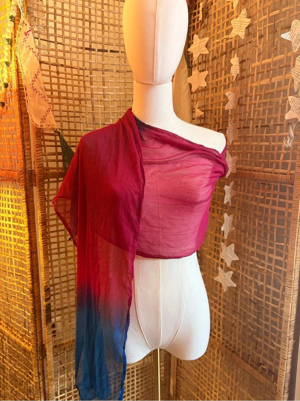 Vintage Ombre Silk Wrap Scarf in Magenta and Teal